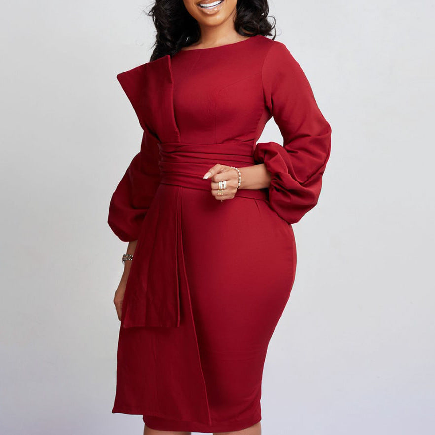 Solid Color Hip Hugging Dress With Temperament
