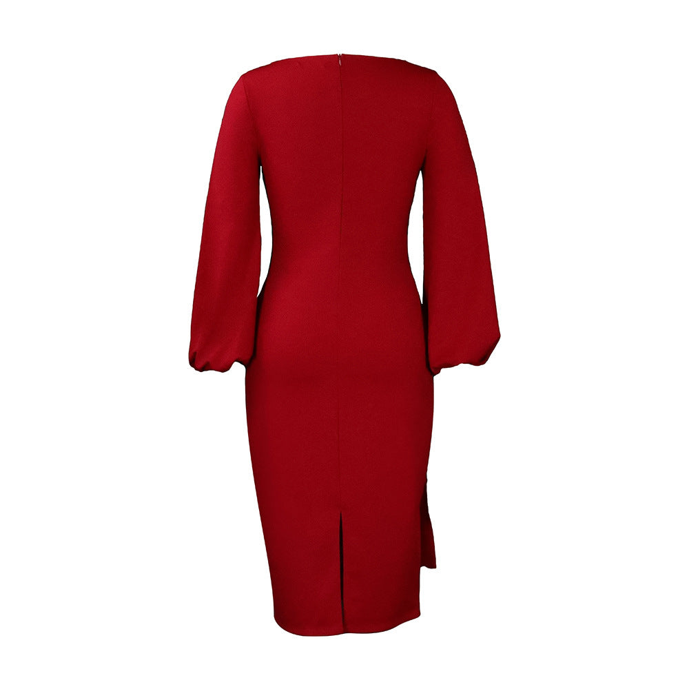 Solid Color Hip Hugging Dress With Temperament