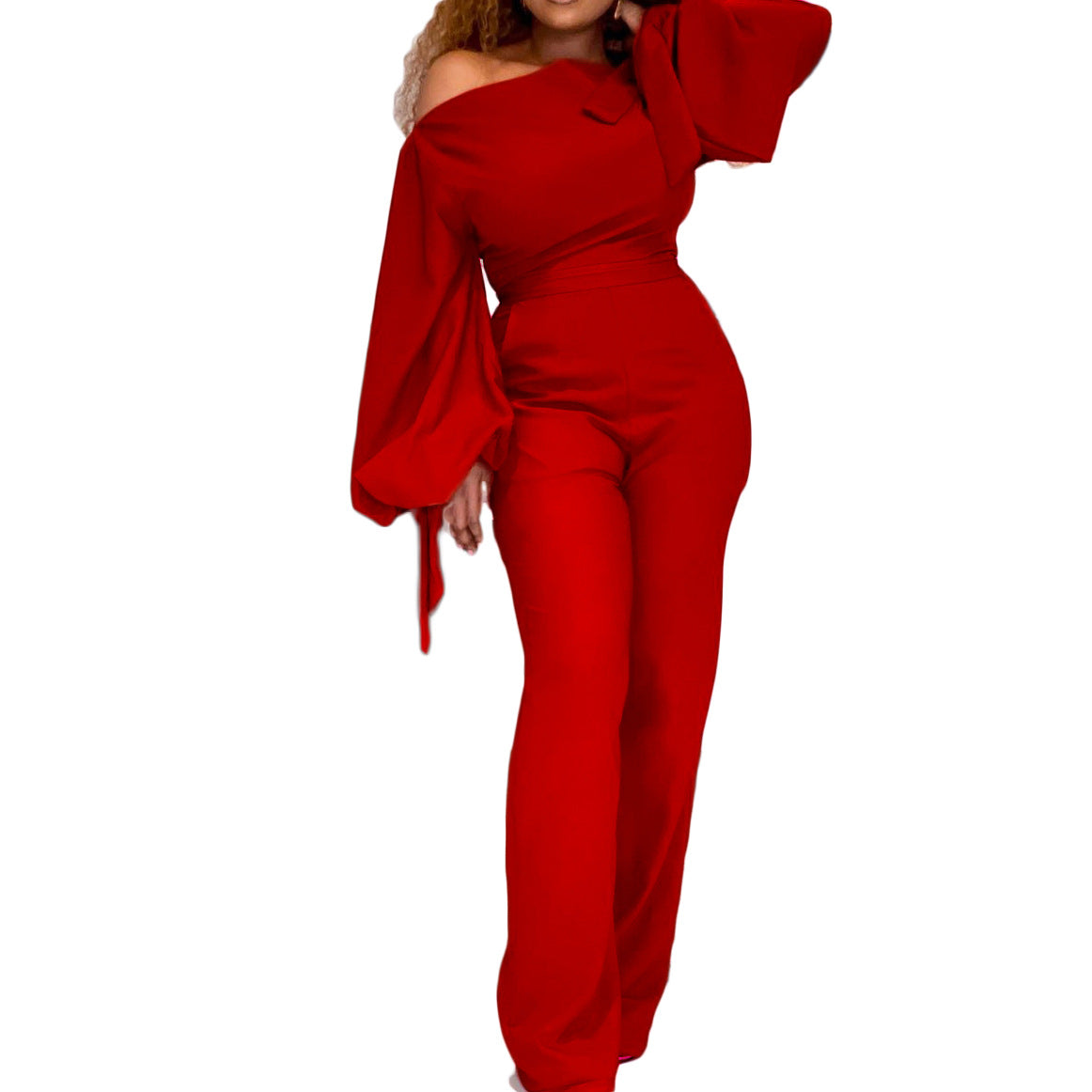 Fashionable And Elegant Off-Shoulder Long-Sleeved Wide-Leg Jumpsuit