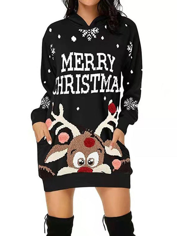 Christmas Reindeer Print Hooded Skirt