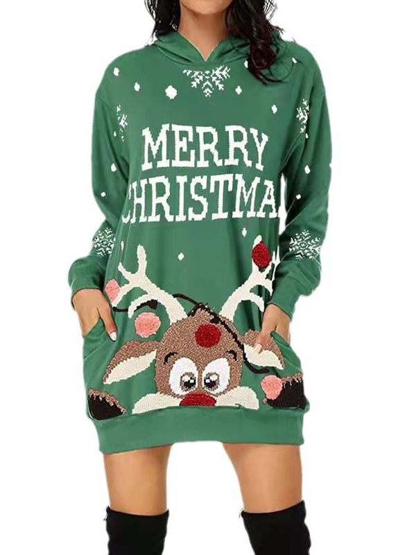 Christmas Reindeer Print Hooded Skirt