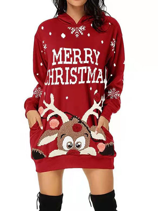 Christmas Reindeer Print Hooded Skirt
