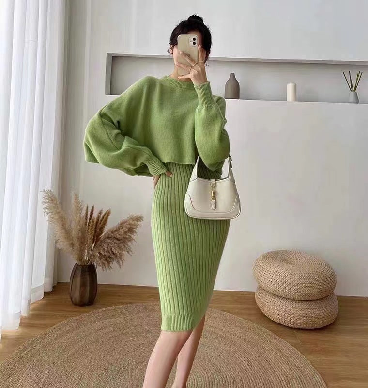 Two Piece Set Of Camisole, Knitted Vest, Layered Sweater, Dress