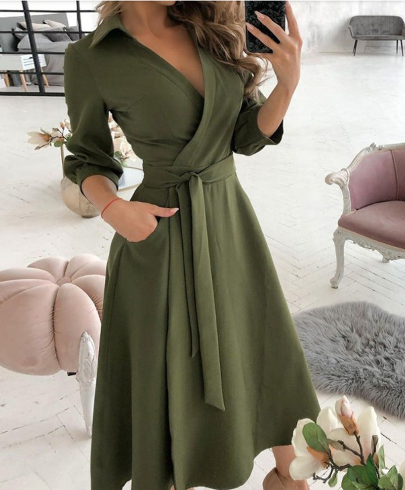 Print Collar Long Sleeves Loose Fashion Irregular Long Shirt Dress