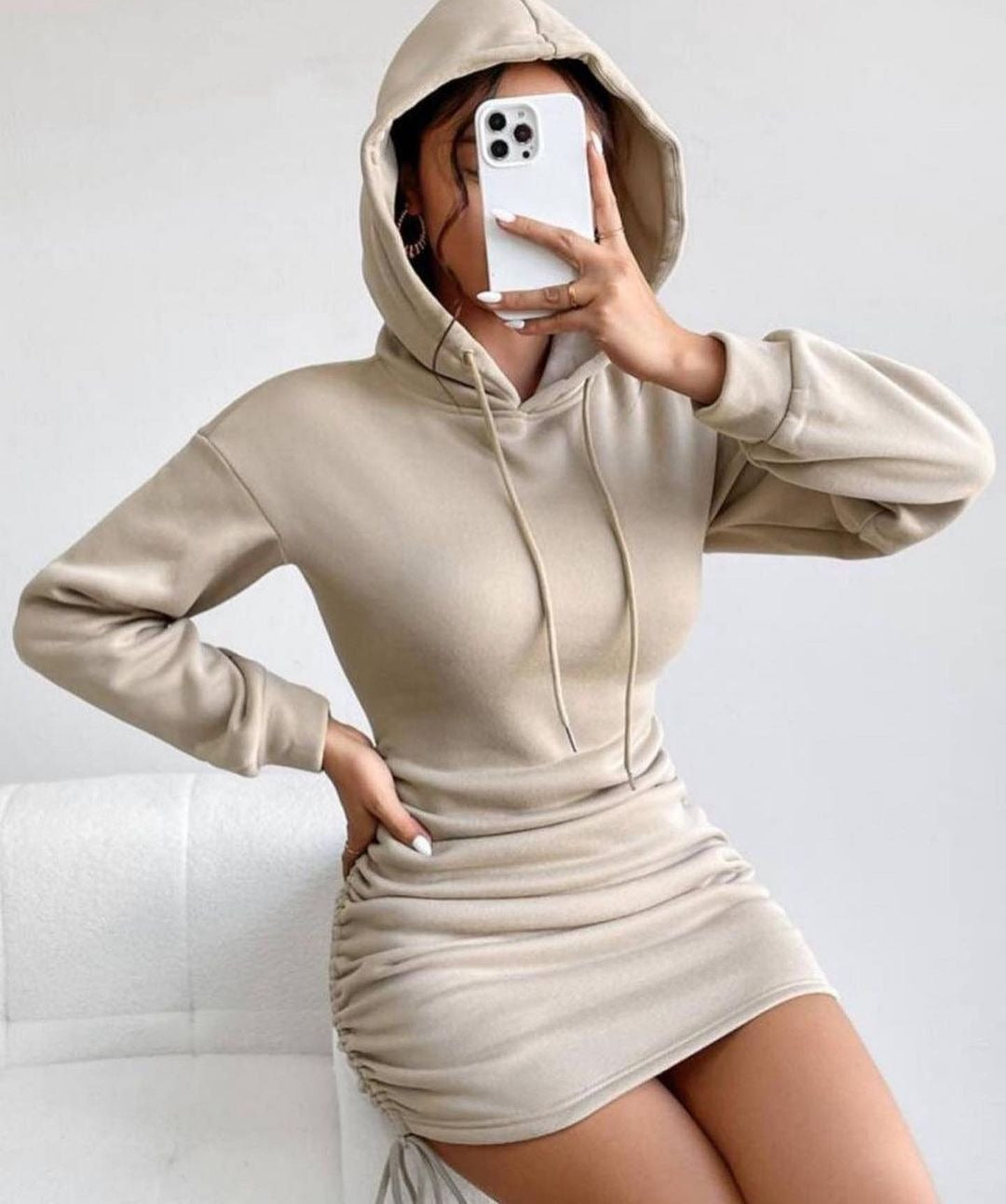 Autumn and Winter New Sexy Style Drawstring Design Hooded, Hip Hugging, Long Sleeved Hoodie Skirt