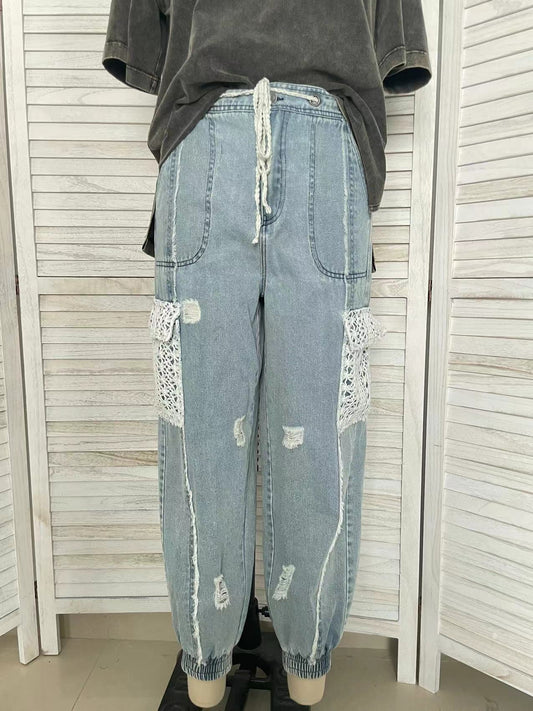 Fashion Casual Lace Pocket Pants