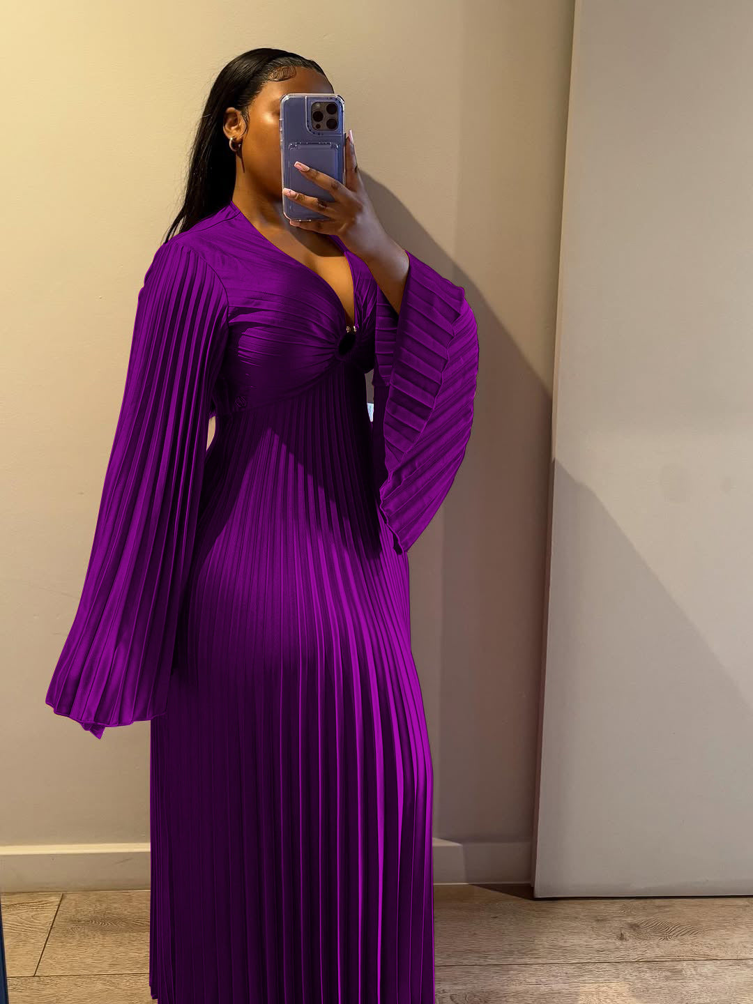 Stylish And Elegant V-Neck Pleated Dress