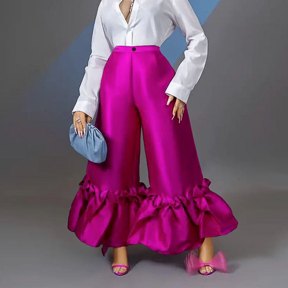 Stylish And Elegant Ruffle-Trimmed Trousers
