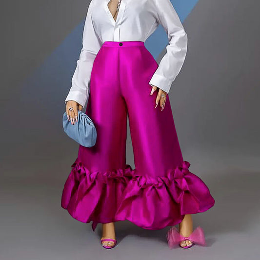 Stylish And Elegant Ruffle-Trimmed Trousers