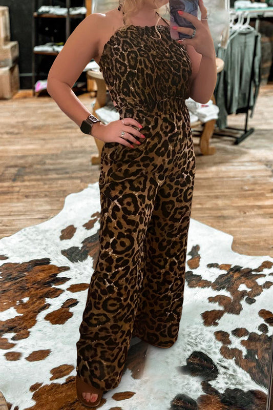Retro Leopard Print Waist Jumpsuit