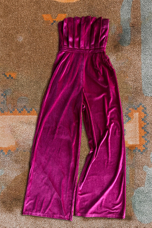 Soft Pleated Velour Sleeveless Jumpsuit