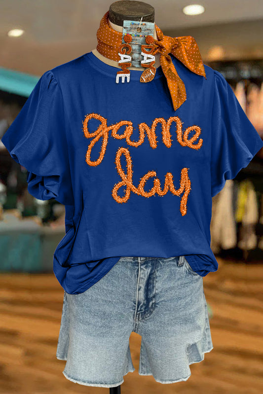Casual Gameday Letter Puff Sleeve Top