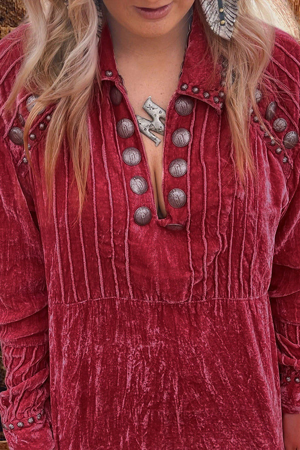 Pleated Metal Stud Velvet Top