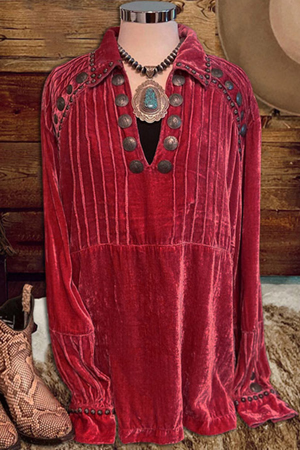 Pleated Metal Stud Velvet Top