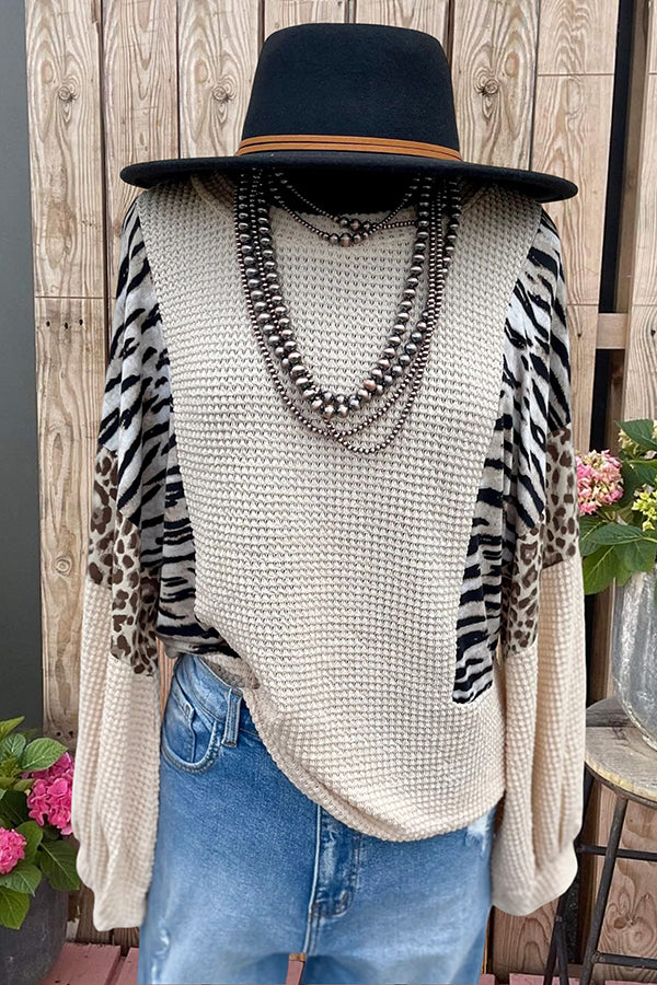 Colorblock Animal Print Waffle Top