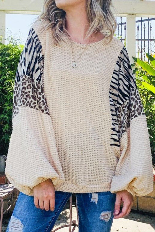 Colorblock Animal Print Waffle Top