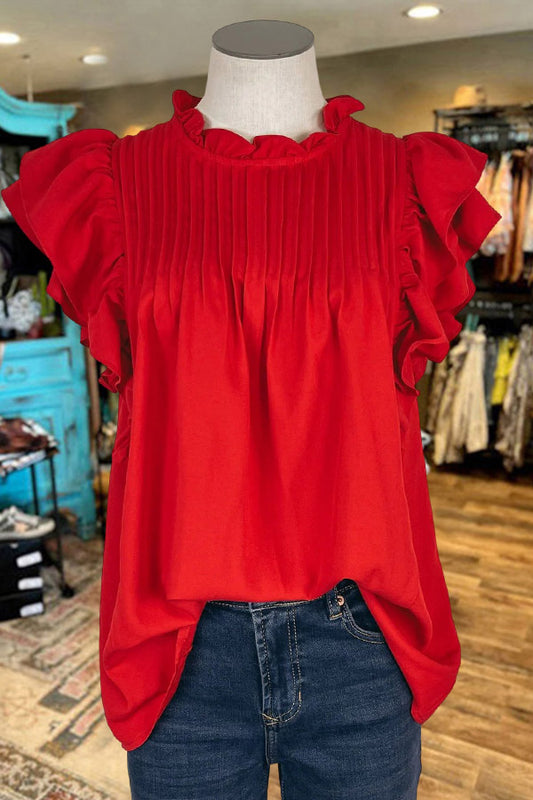 Pleated Double Ruffle Sleeve Shirt
