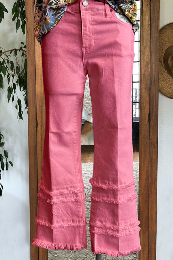 Layered Fringed Hem Straight-Leg Pants