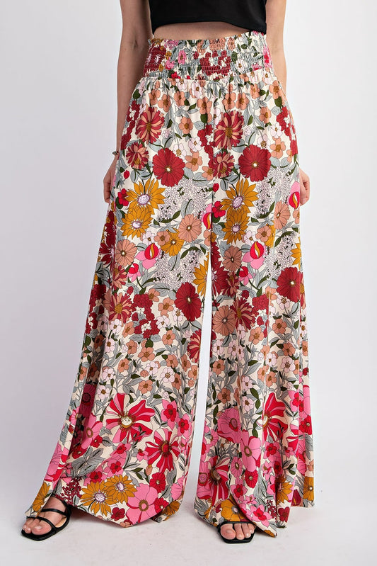 Multicolor Floral Smocked Wide Leg Lounge Pants