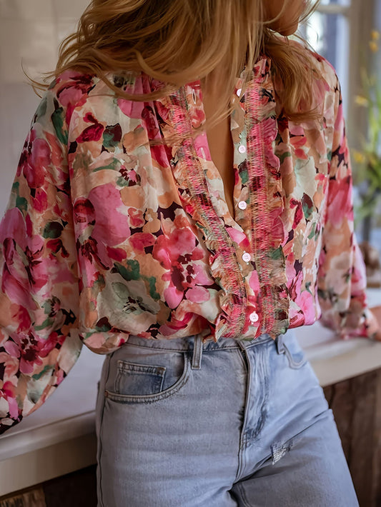 Smocked Ruffle Floral Blouse