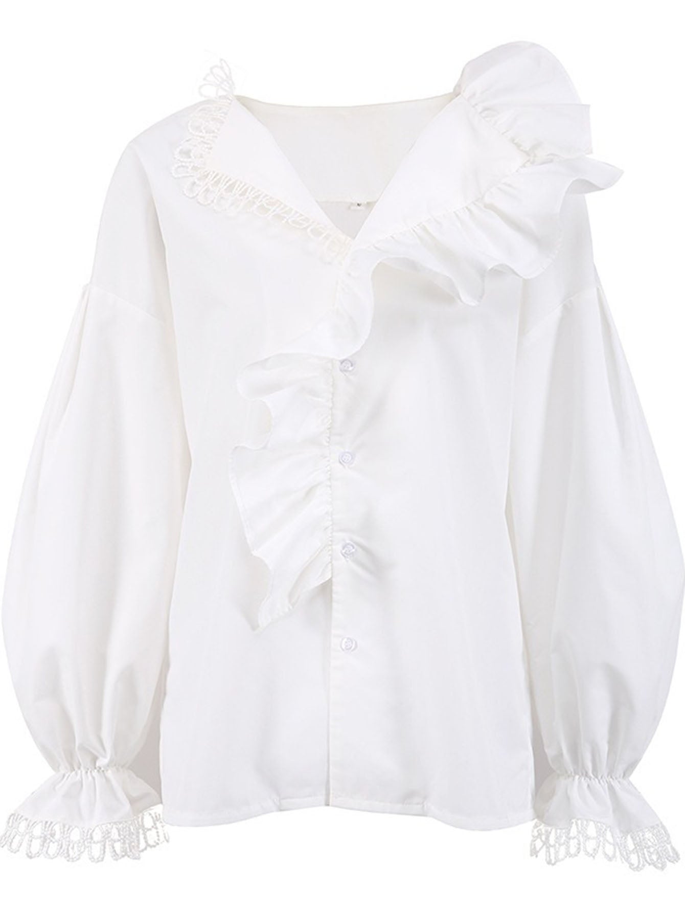 French Ruffle Lace Patchwork Blouse