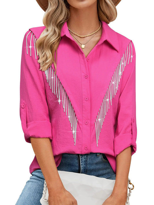 Rhinestone Tassel Button-Down Shirt