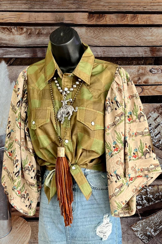 Check Western Print Panel Shirt