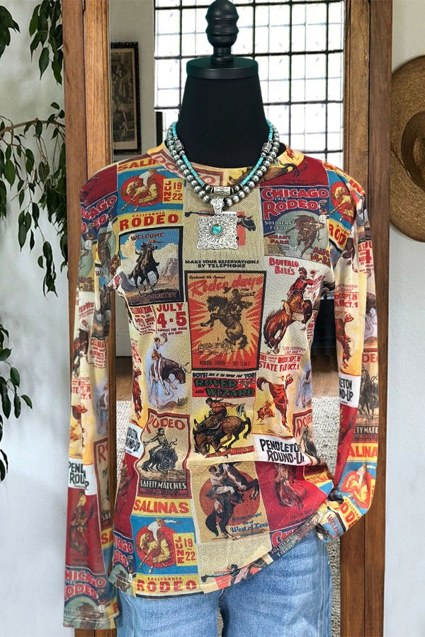 Western Cowboy Rodeo Poster Mesh T-Shirt
