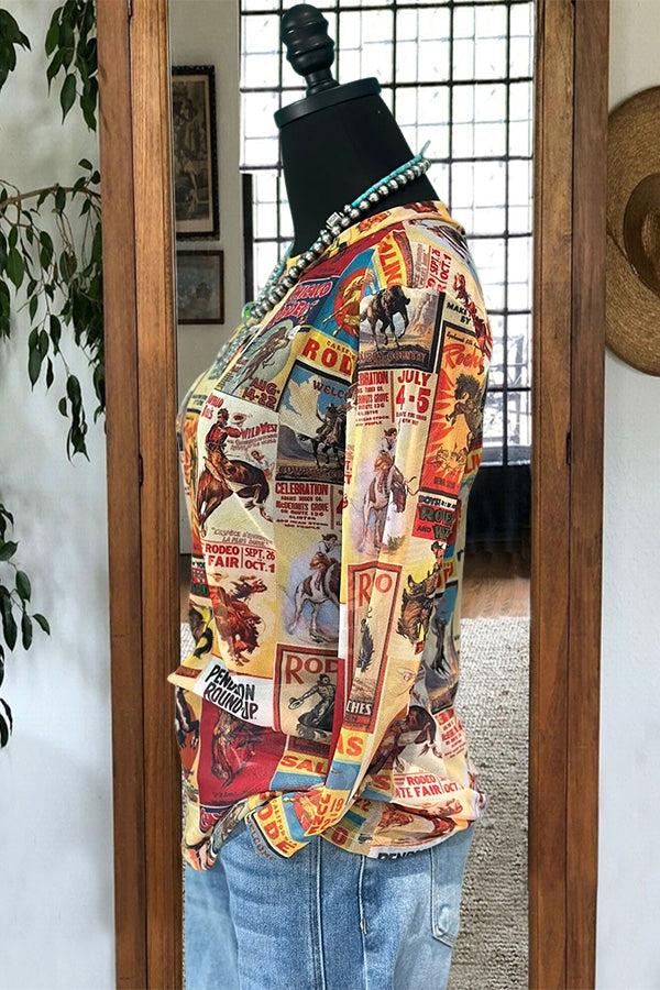 Western Cowboy Rodeo Poster Mesh T-Shirt