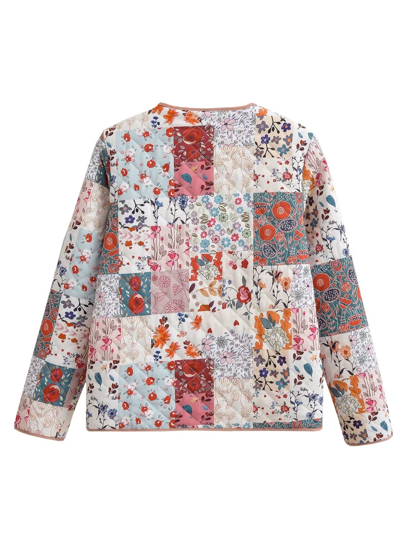 Floral Panel Quilted Button-Down Jacket