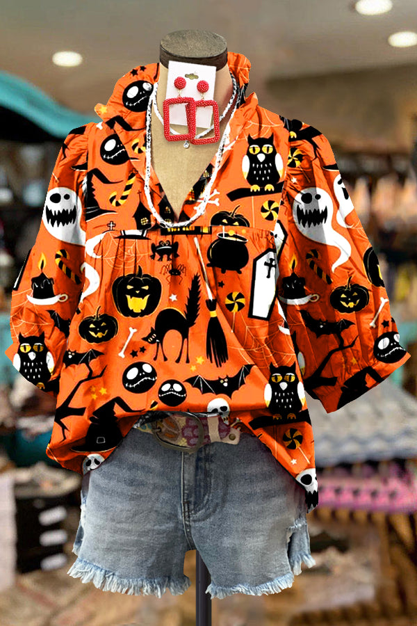 Elegant Halloween Block Print Top