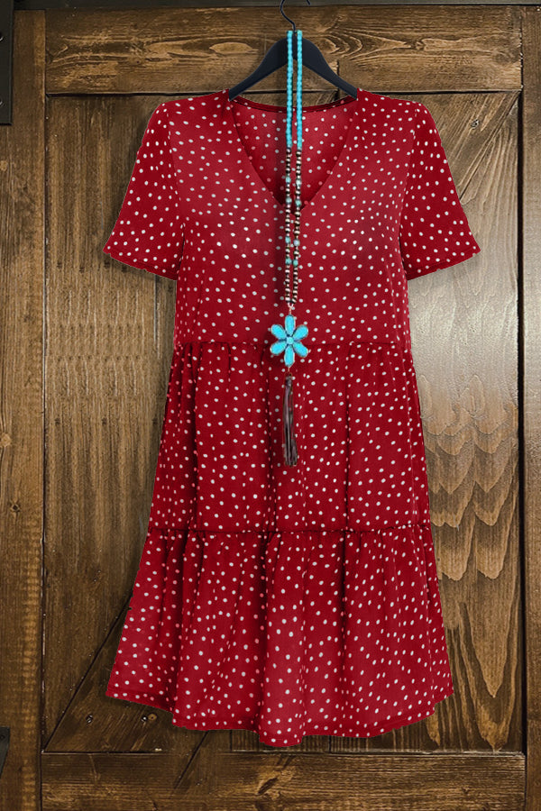 Casual V-neck Polka Dot Ruffled Dress
