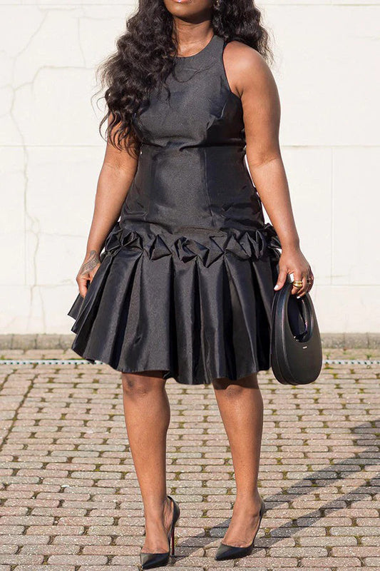 Fashion Round Neck Pleated Sleeveless Dress