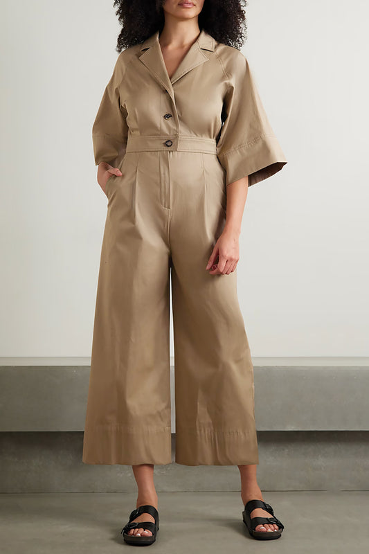 Stylish Lapel Collar Half Sleeves Jumpsuit
