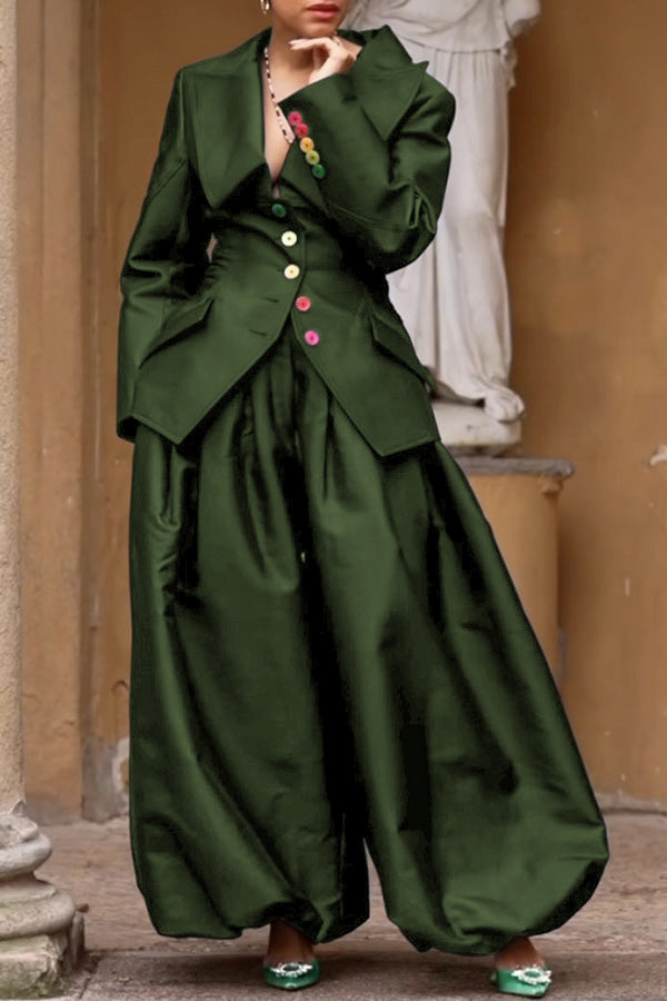 Retro Colourful Lapel Collar Blazer & Pants Set