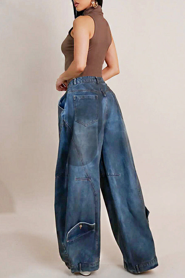 Stylish Cross Button Fastening High Waist Jeans