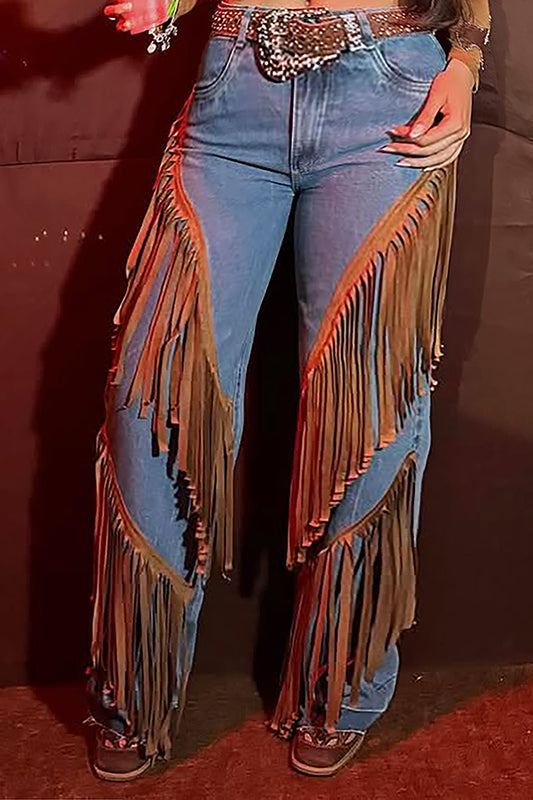 Western Tassel Patchwork High Waist Pants