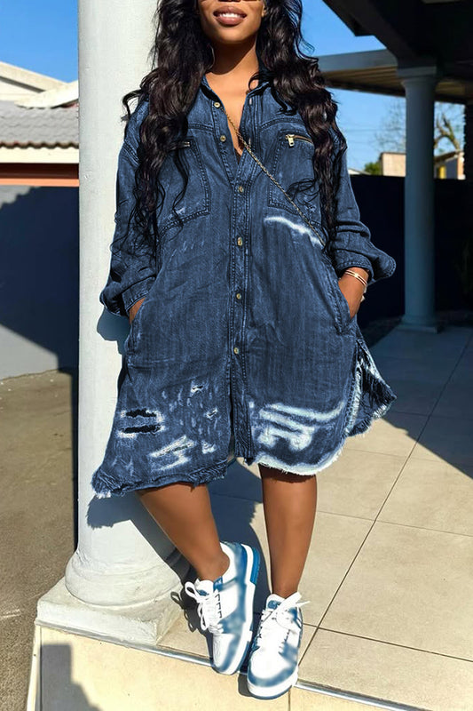 Street Style Single Breasted Raw Edge Denim Romper