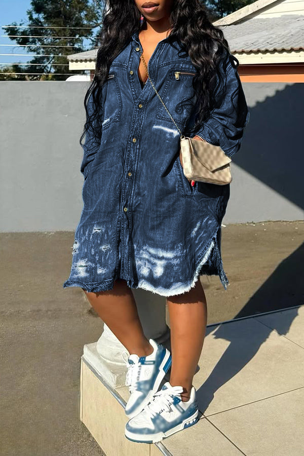 Street Style Single Breasted Raw Edge Denim Romper