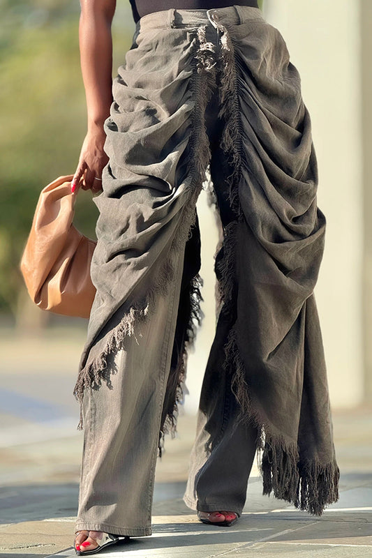 Street Style Raw Edge High Waist Layered Jeans