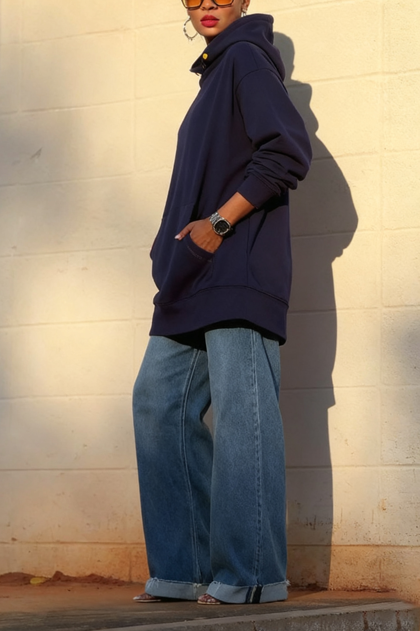 Casual Button Loose Solid Hoodies*