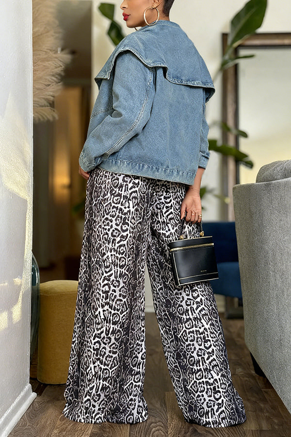 Stylish Oversized Lapel Washed Denim Jacket*