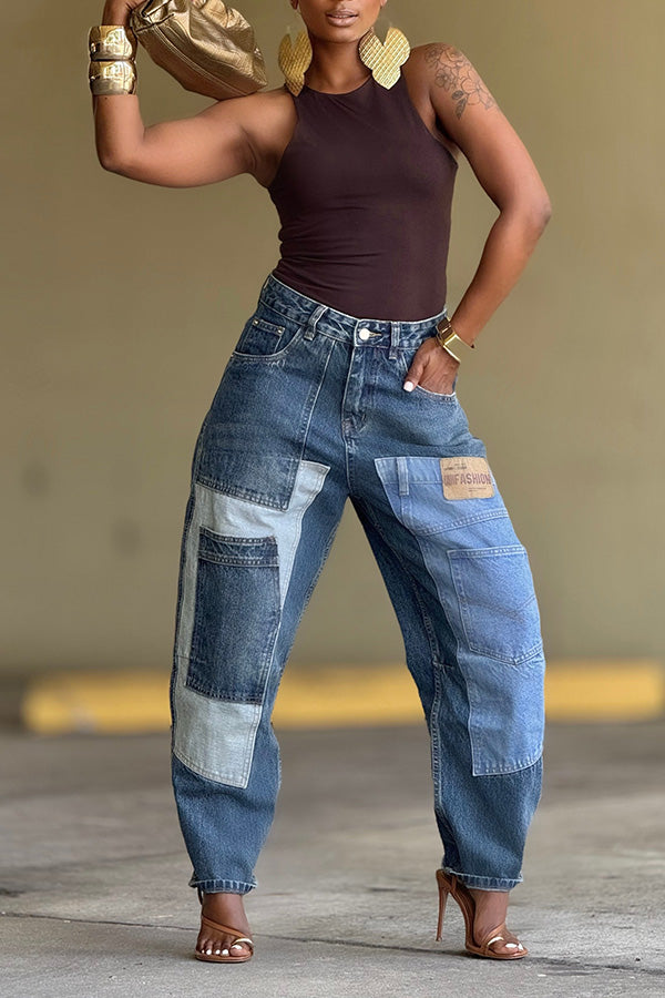 Stylish Patch Pockets Tapered Leg Jeans