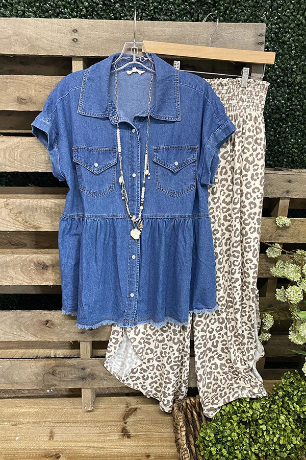 Loose Short-sleeved Denim Shirt