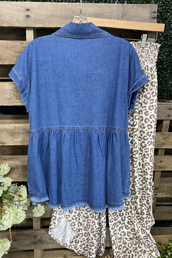 Loose Short-sleeved Denim Shirt