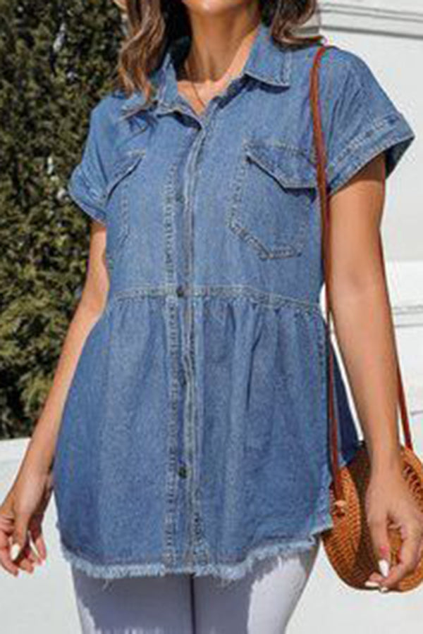 Loose Short-sleeved Denim Shirt