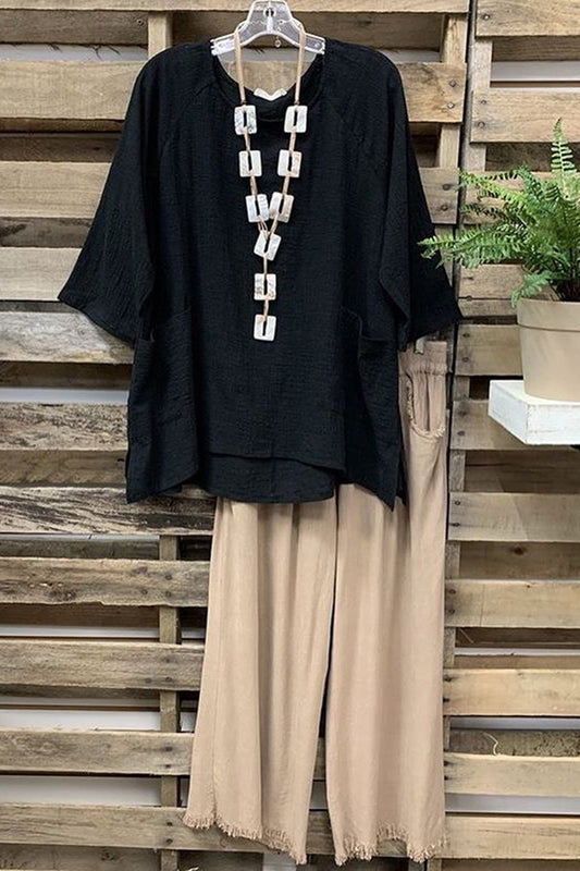 Casual Round Neck Pocket T-shirt