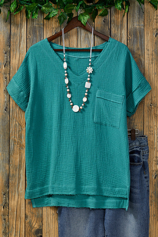 Casual V-neck Pocket T-shirt