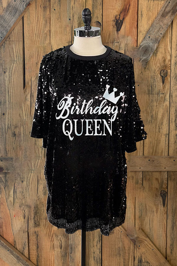 Birthday Party Sequined Embroidered Letters T-shirt