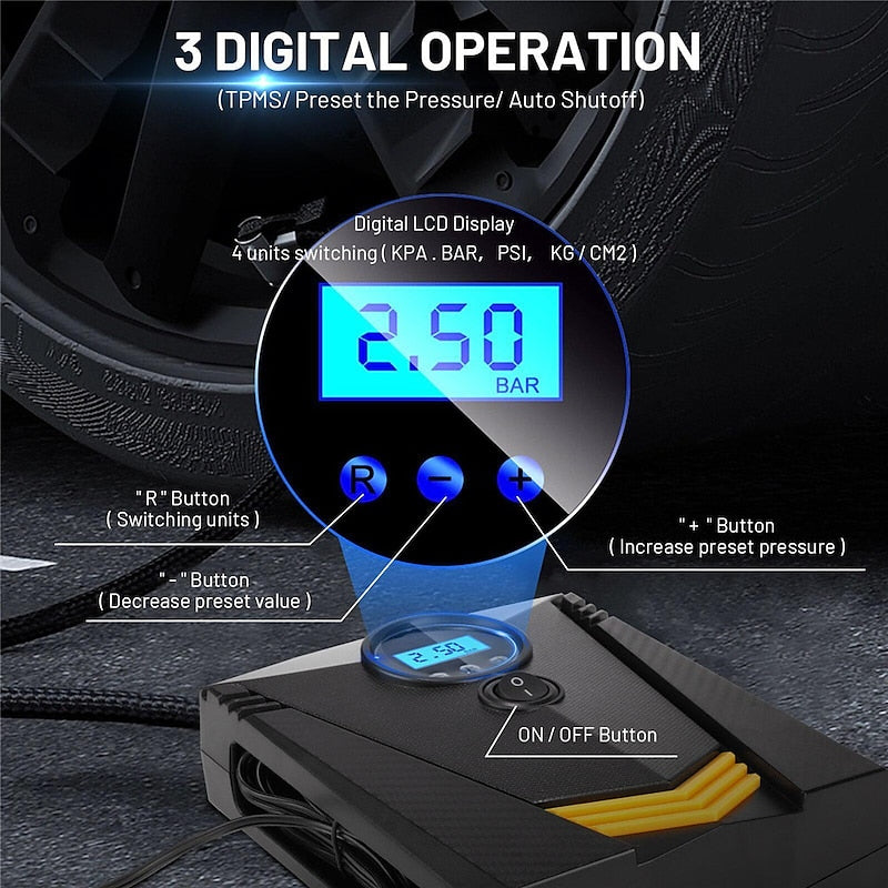 900PSI Car Air Compressor 19 Cylinder 120W Electric Digital Car Tire Inflatable Pump 12V Portable Air Pump Digital Auto Tire for Motorcycle Bicycle Ca